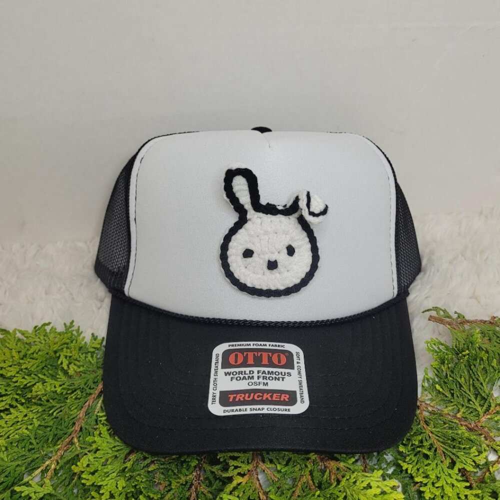 Handmade Bunny Crochet Applique Trucker Hats - Picture 1 of 3
